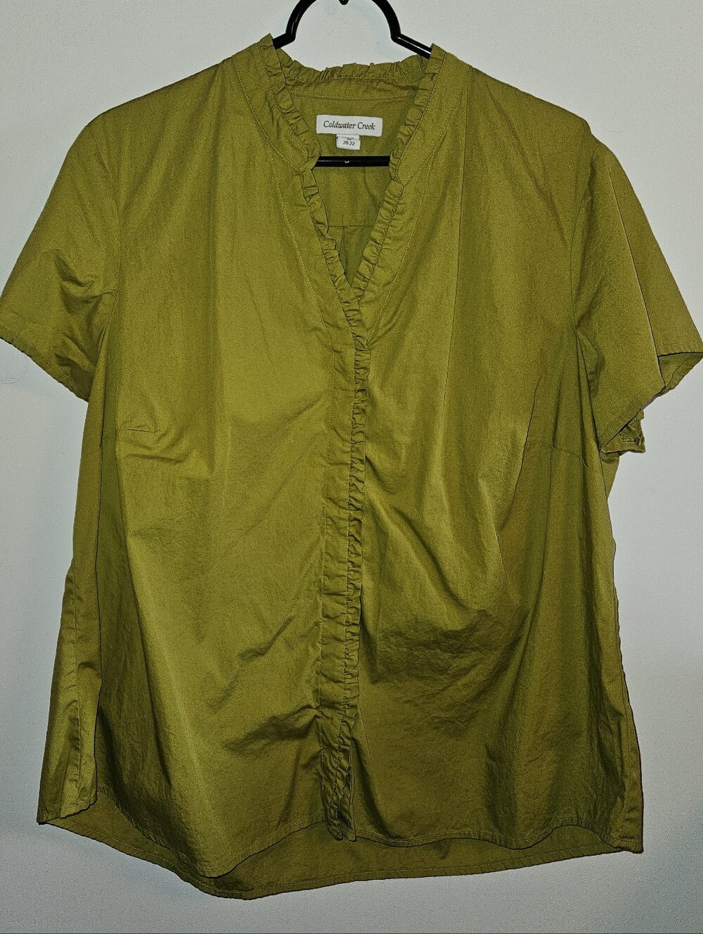 Coldwater Creek Green Ruffle-Front Short Sleeve Blouse 2X